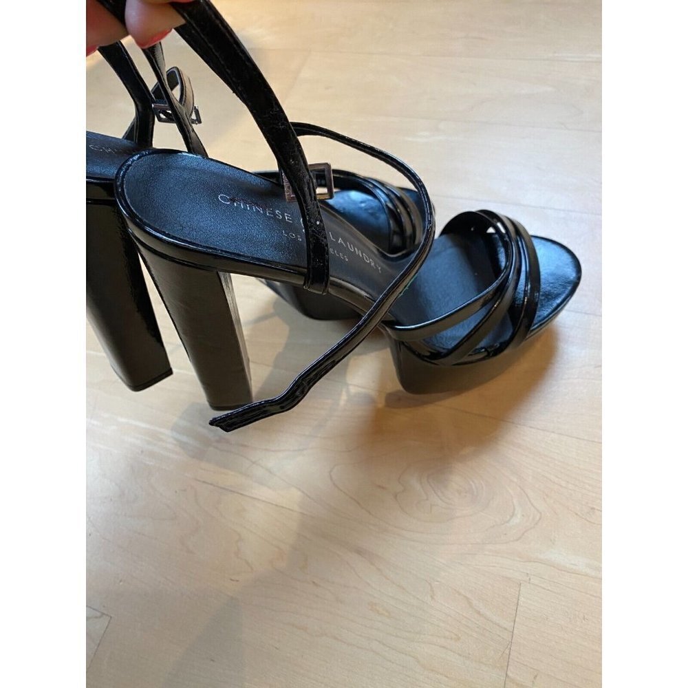 CHINESE Laundry New "Amella" Ankle Strap Black Platform Sandal Patent Heel - Picture 5 of 8